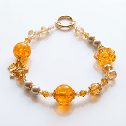 Golden Rose Beaded Charm Bracelet – Elegant Handmade Accessory