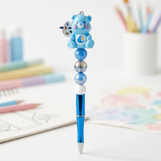 Blue Moon Bear Beaded Pen – Cute Charm Topper Pen for School, Work & Journaling