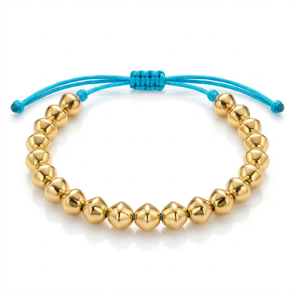 Gold Bead Adjustable Bracelet – Turquoise Cord Minimalist Bracelet