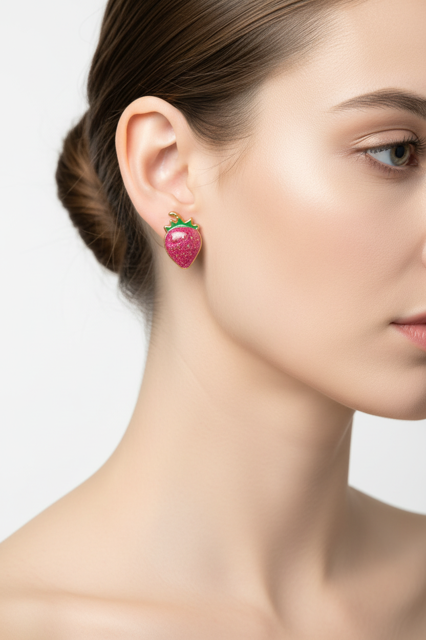 Strawberry Stud Earrings – Cute Stainless Steel Fruit Jewelry