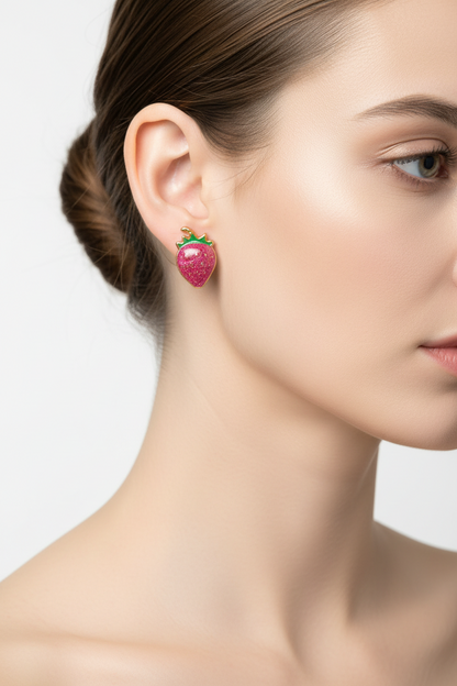 Strawberry Stud Earrings – Cute Stainless Steel Fruit Jewelry