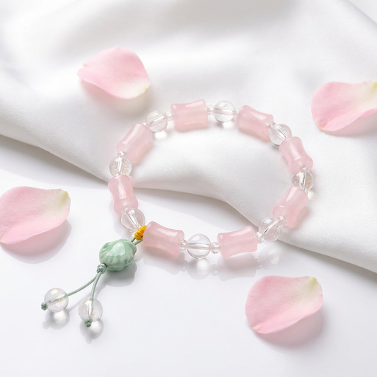 Pink Crystal Beaded Bracelet with Charm – Handmade Adjustable Jewelry