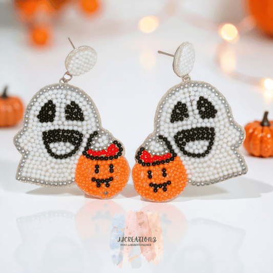 White Ghost Beaded Earrings