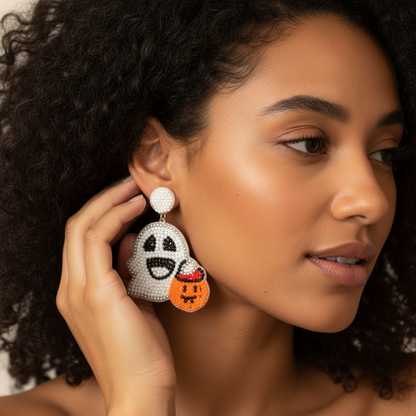 White Ghost Beaded Earrings