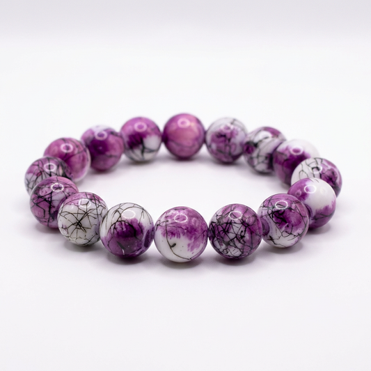 Purple Marble Beaded Bracelet – Bold Stretch Statement Bracelet
