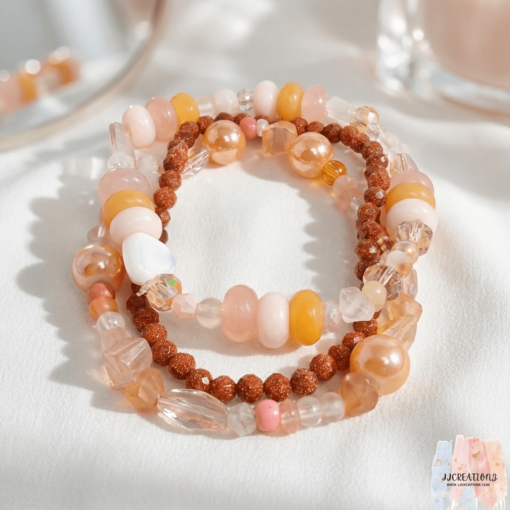 Peach Pearl Beaded Bracelet – Soft Blossom Collection
