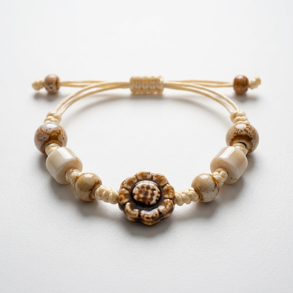 Handmade Neutral Beaded Bracelet – Adjustable Boho Cord Bracelet