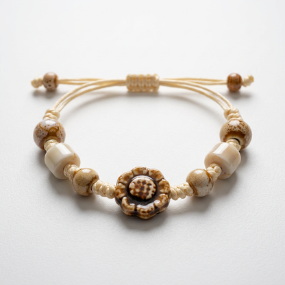 Handmade Neutral Beaded Bracelet – Adjustable Boho Cord Bracelet