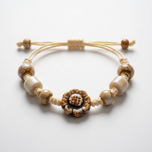 Handmade Neutral Beaded Bracelet – Adjustable Boho Cord Bracelet