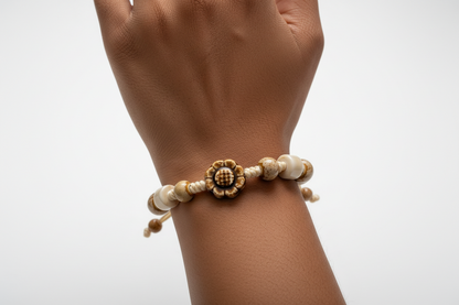 Handmade Neutral Beaded Bracelet – Adjustable Boho Cord Bracelet