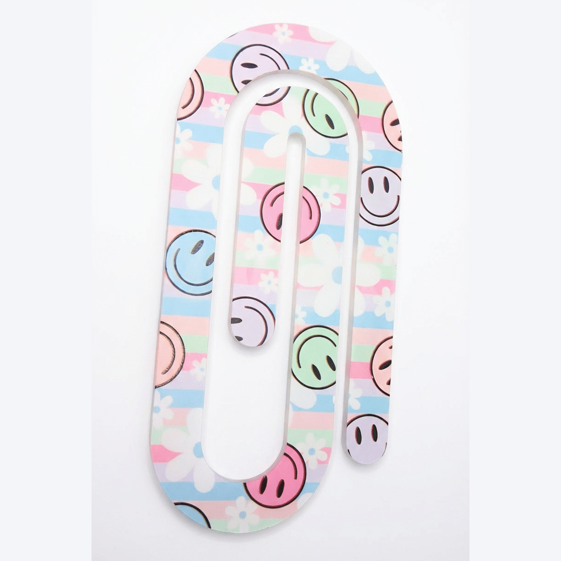 Pastel Smiley Jumbo Acrylic Paperclip – Cute Desk Decor & Bookmark