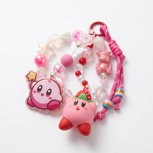 💖 Kirby-Inspired Beaded Charm Wristlet / Keychain