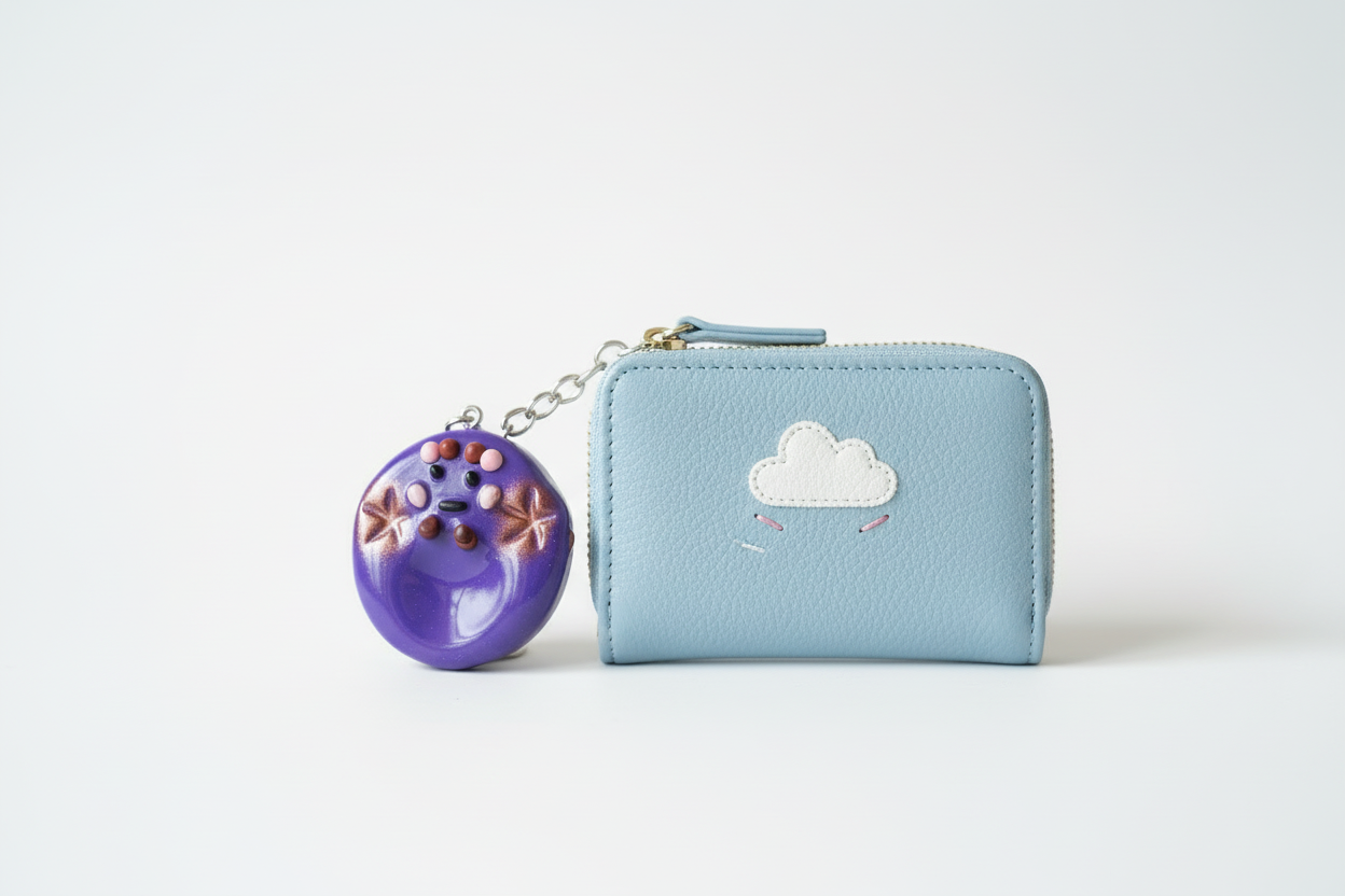Purple Ocean Kawaii Charm – Handmade Polymer Clay Bag Charm / Keychain