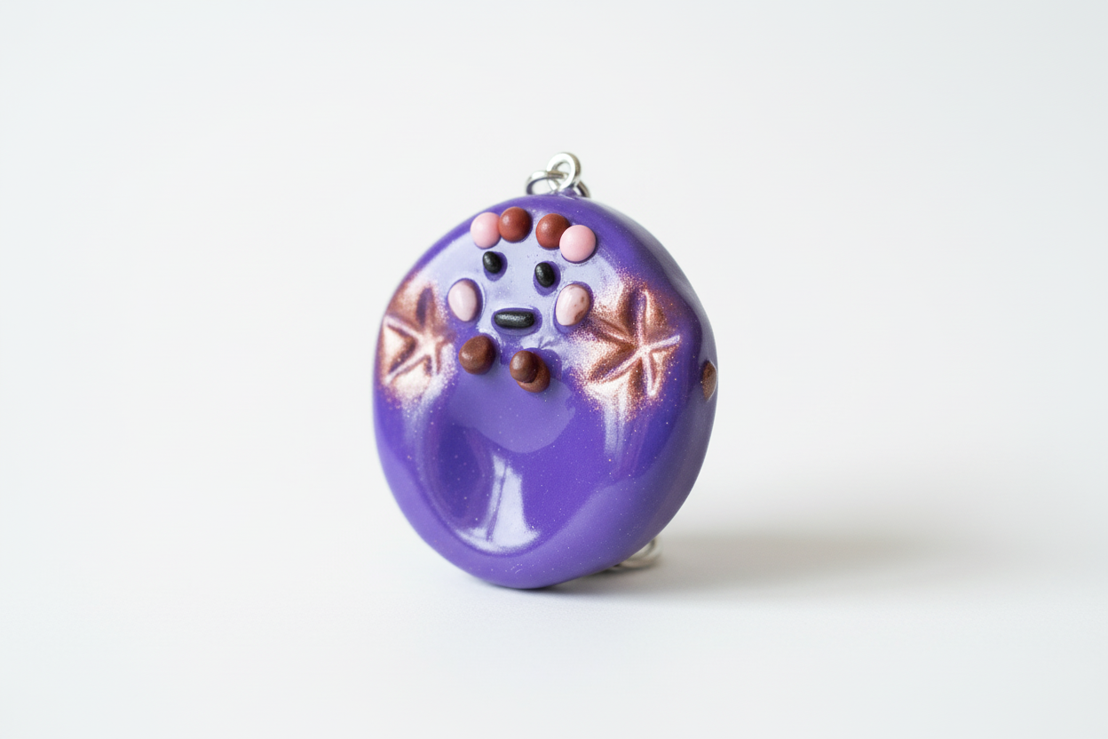 Purple Ocean Kawaii Charm – Handmade Polymer Clay Bag Charm / Keychain