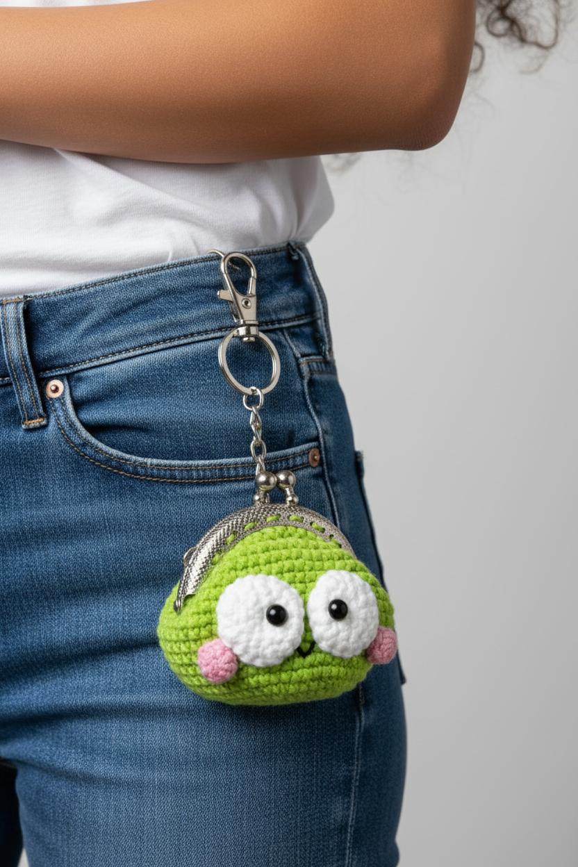 💚 Crochet Frog Mini Coin Purse Keychain – JJCREATIONZ