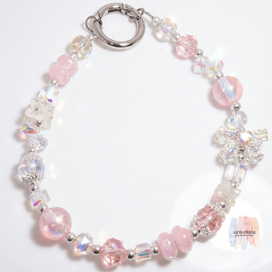 Pink & Iridescent Crystal Beaded Phone Charm – Butterfly & Pearl Accent