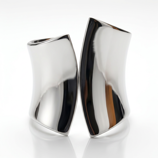 Modern Silver-Tone Statement Cuff Bracelet – Sculptural Open Design