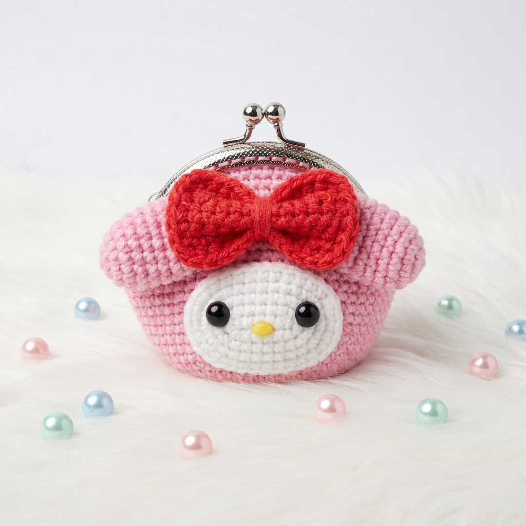 🎀 My melody Crochet Bow Character Mini Coin Purse Keychain – JJCREATIONZ