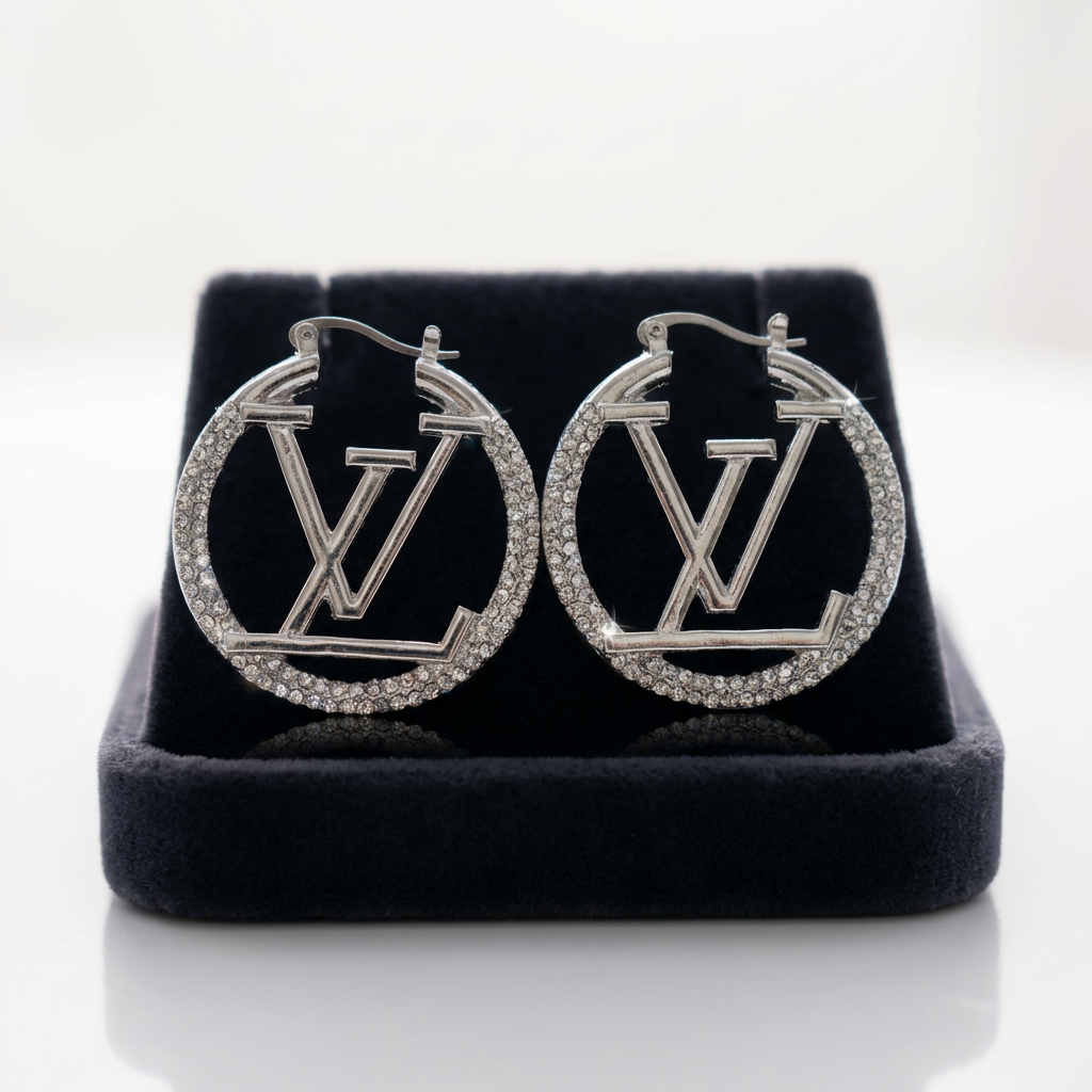 Sparkling Monogram Hoop Earrings – Elegant Rhinestone Statement Earrings