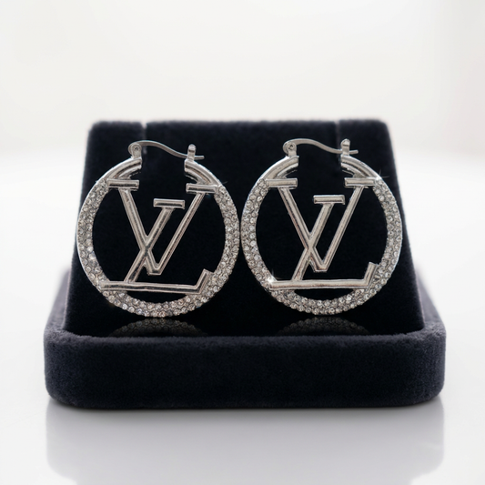 Sparkling Monogram Hoop Earrings – Elegant Rhinestone Statement Earrings