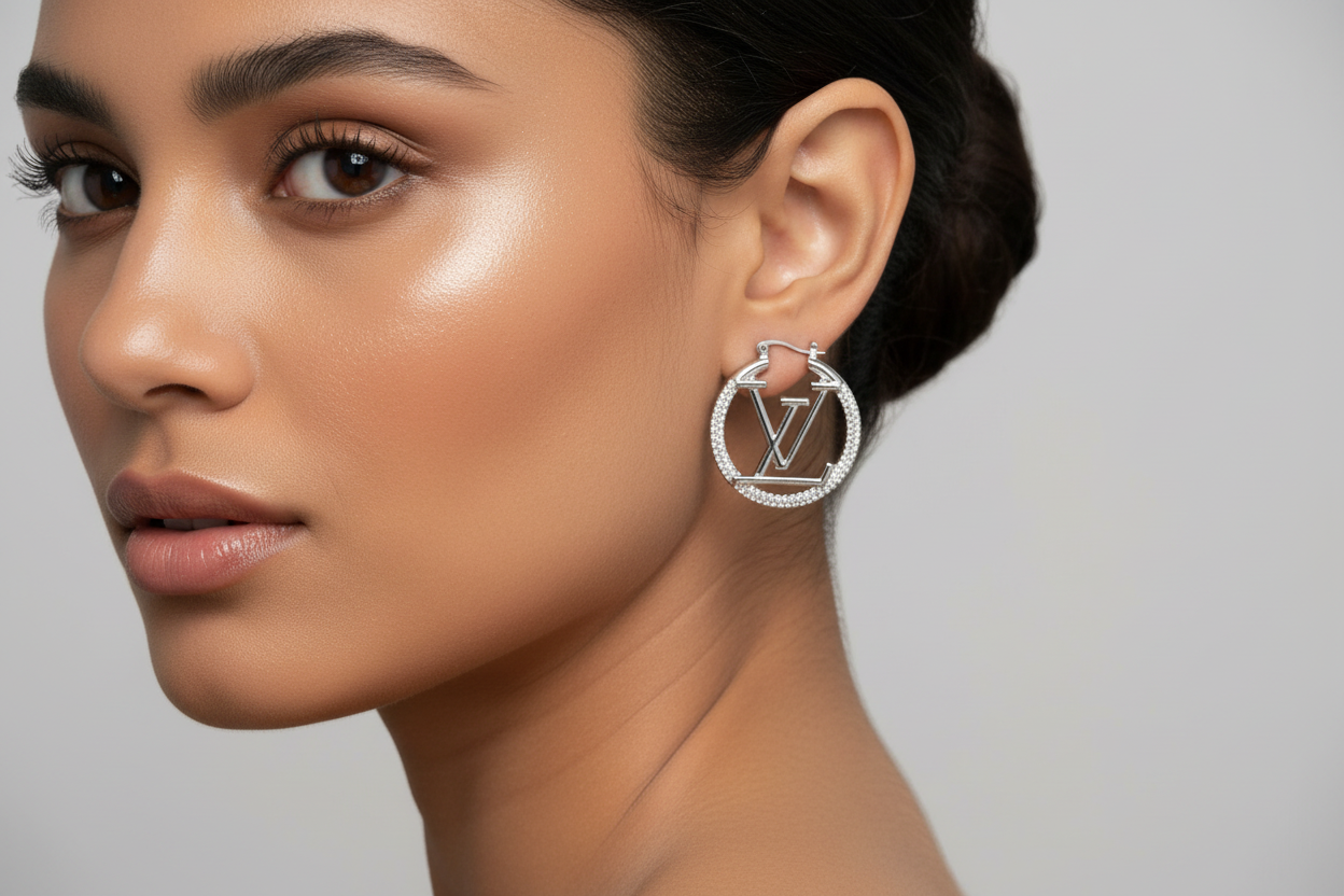 Sparkling Monogram Hoop Earrings – Elegant Rhinestone Statement Earrings