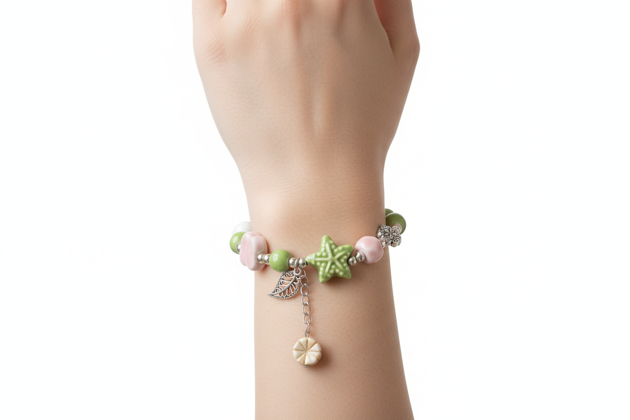 Coastal Starfish Beaded Bracelet – Beach Charm Stretch Bracelet