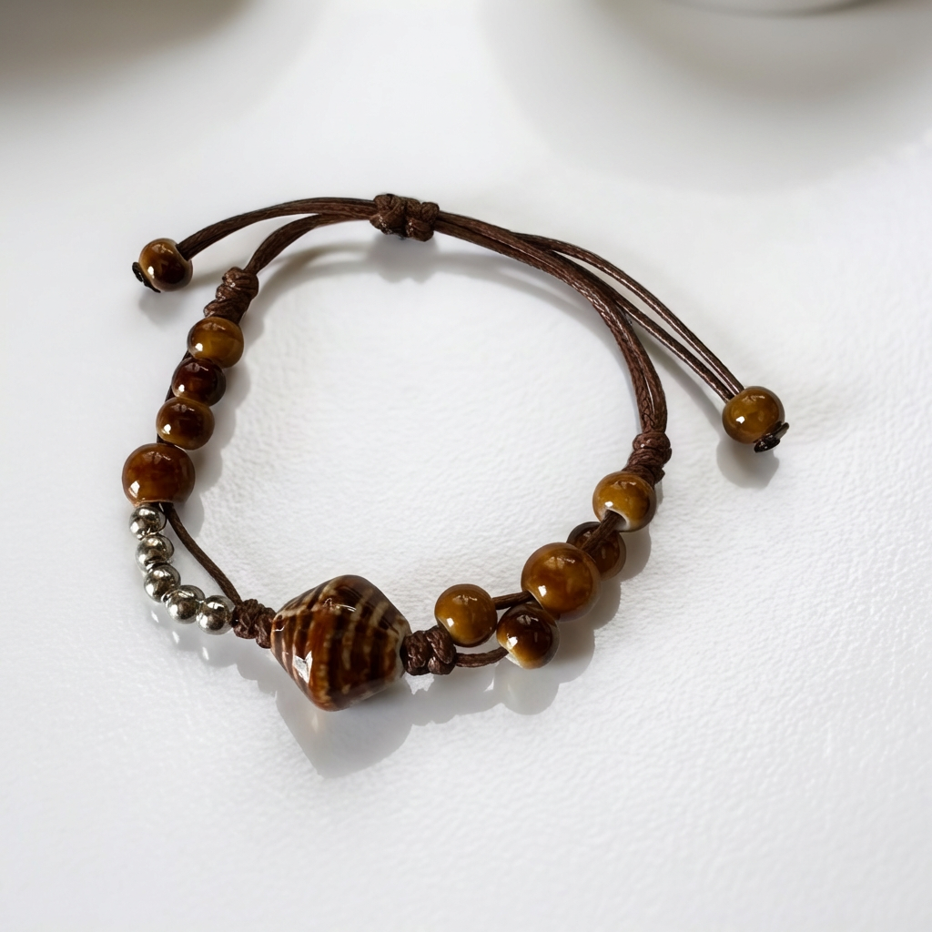 Handmade Tiger Eye Style Beaded Bracelet – Adjustable Boho Jewelry