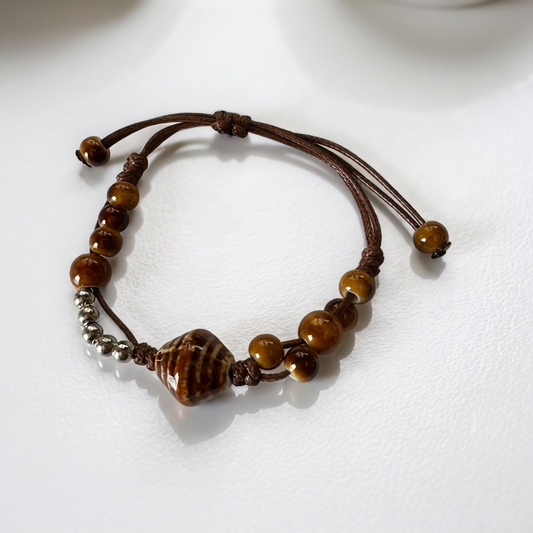 Handmade Tiger Eye Style Beaded Bracelet – Adjustable Boho Jewelry