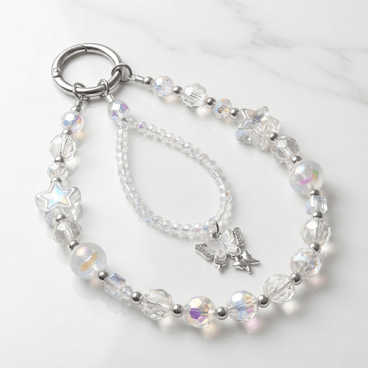 Crystal Iridescent Double Beaded Charm – Phone Chain / Bag Charm with Angel Accent