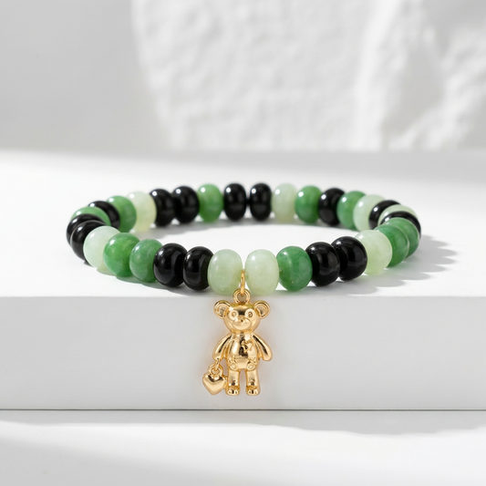 Green Beaded Teddy Bear Charm Bracelet