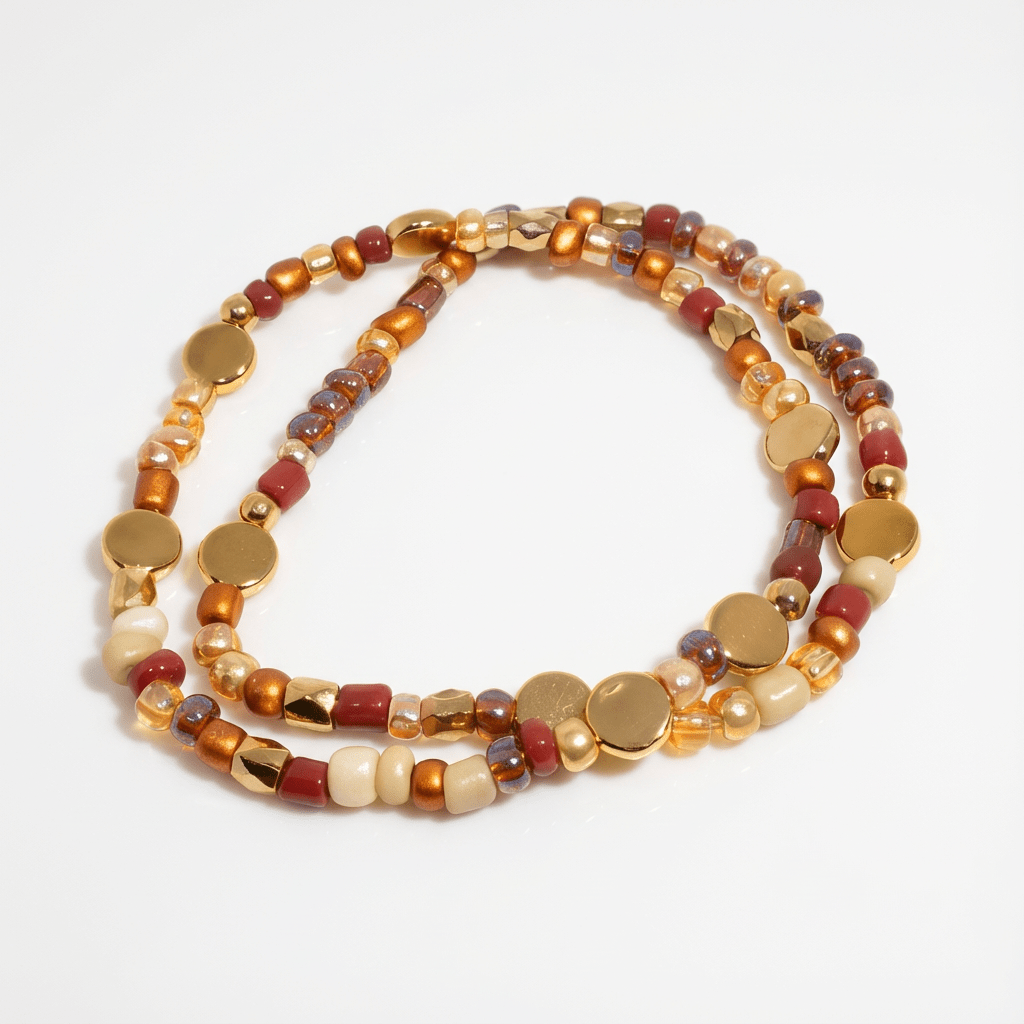 Handmade Autumn Gold Beaded Bracelet Set – Luxe Essentials Collection
