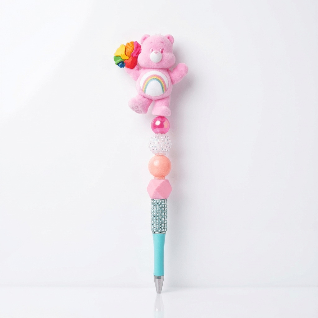 🌈✨ Rainbow Care Bear Beaded Pen – Handmade Chunky Pen for Cute Stationery Lovers ✨🌈