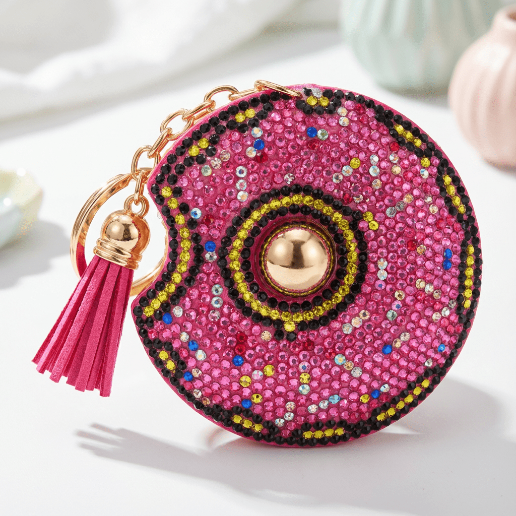 Pink Rhinestone Donut Keychain