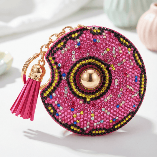Pink Rhinestone Donut Keychain