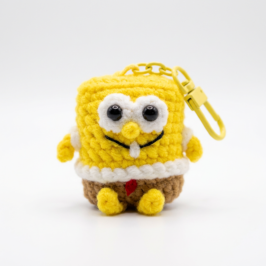 Cute Sponge Bob - Crochet Keychain – Handmade Cartoon Plush Charm