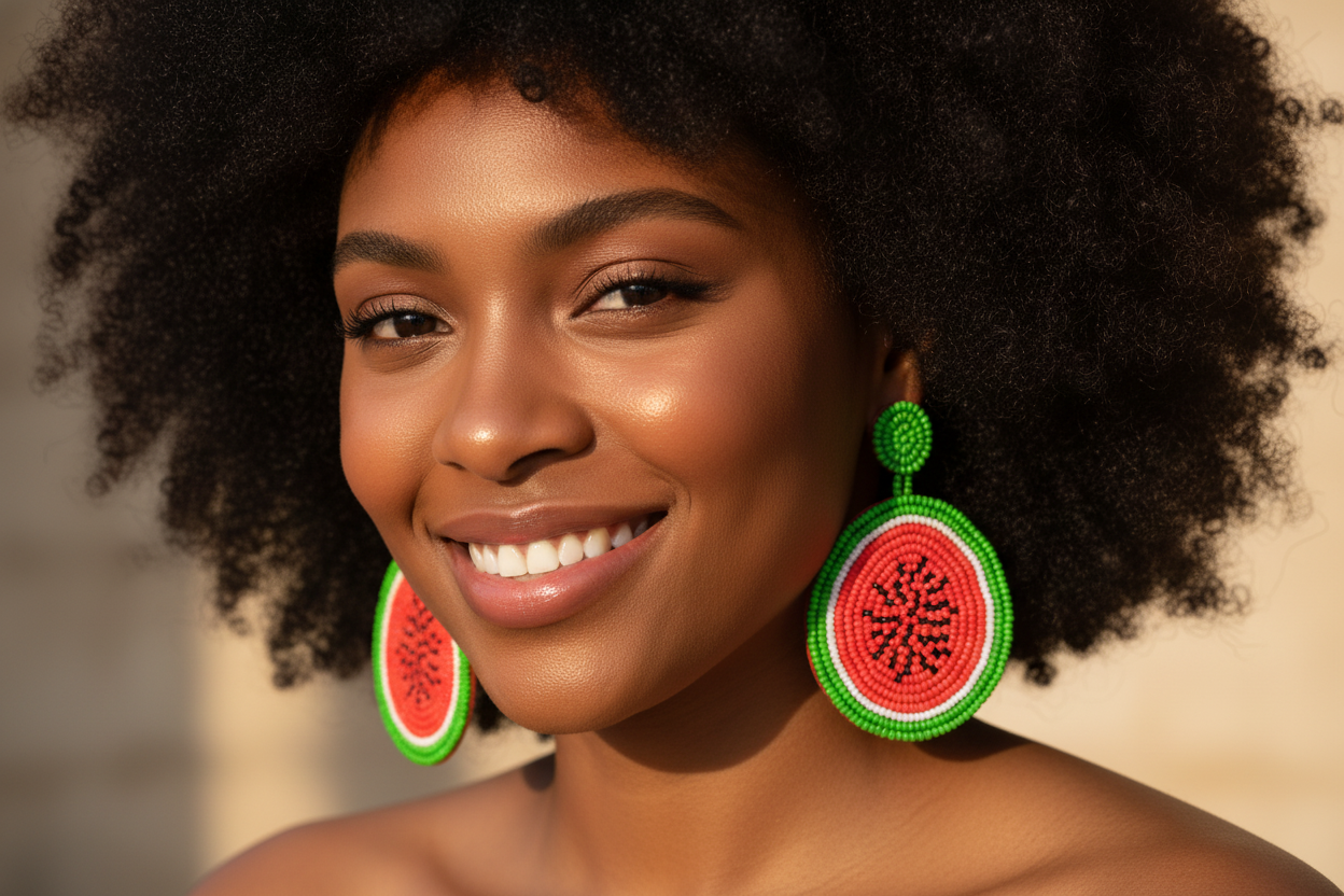 Handmade Beaded Watermelon Slice Earrings