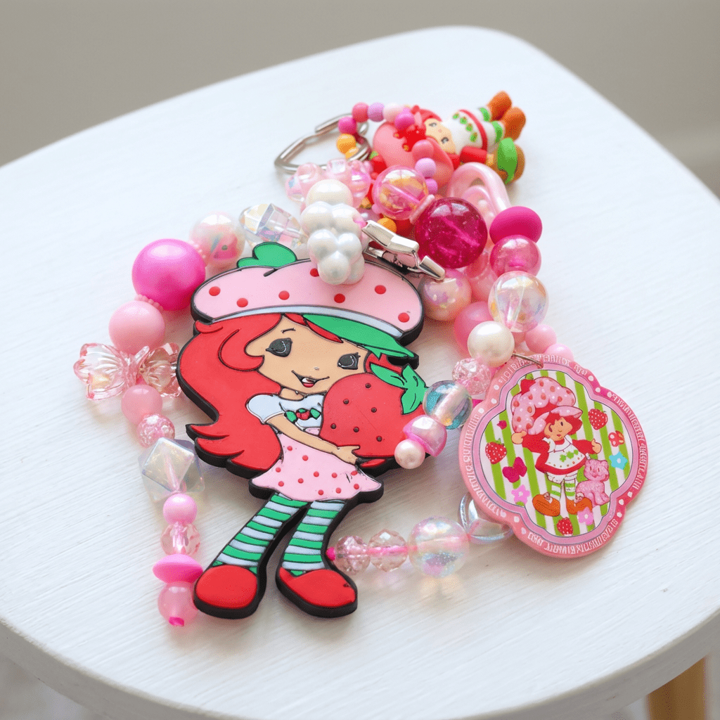 🍓 Strawberry Shortcake Pink Beaded Bag Charm – Cute Girly Accessory 🍓