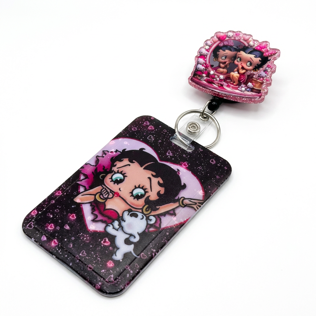 💕✨ Vintage Glam Cartoon Badge Reel & ID Holder Set ✨💕