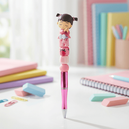 🌸 Pink Sleeping Girl Character Beaded Pen – Sweet, Dreamy & Perfect for Daily Writing