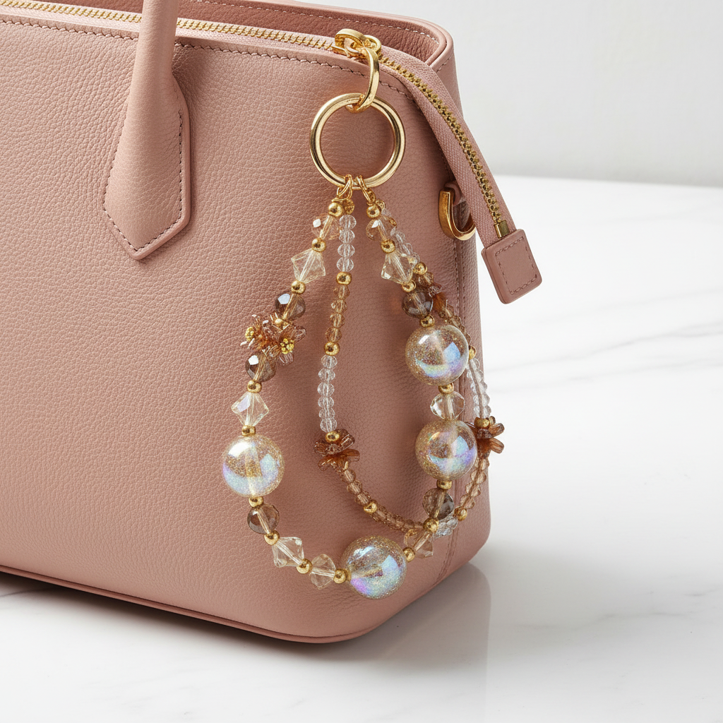 Golden Sparkle Beaded Bag Charm – Crystal Handbag Accessory