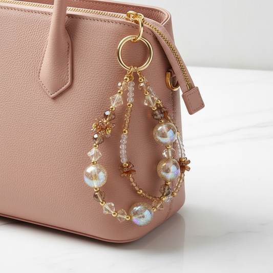 Golden Sparkle Beaded Bag Charm – Crystal Handbag Accessory