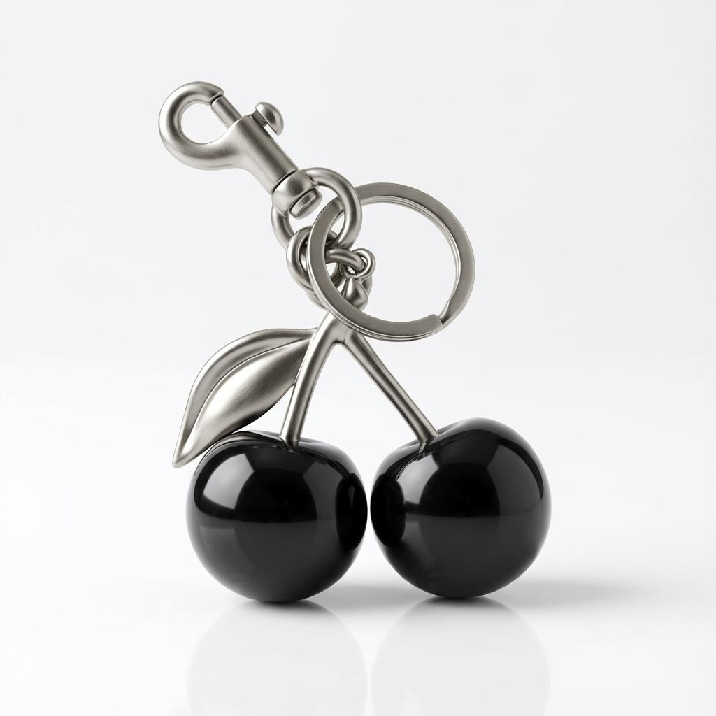 🍒 Black Cherry Keychain – Sleek & Minimalist Bag Charm