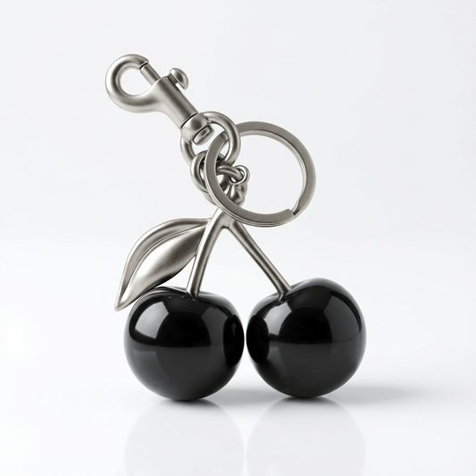 🍒 Black Cherry Keychain – Sleek & Minimalist Bag Charm