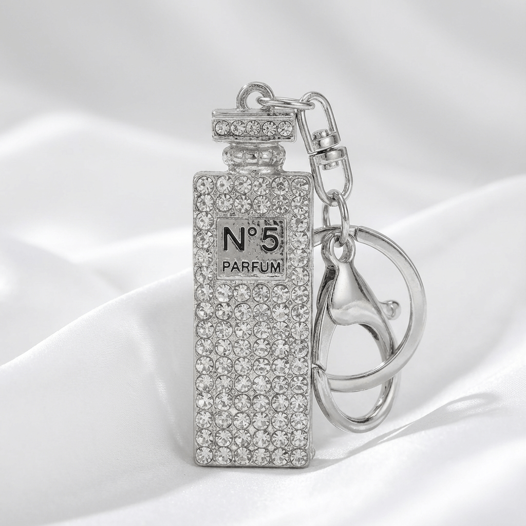✨ Sparkling Perfume Bottle Keychain – No. 5 Design