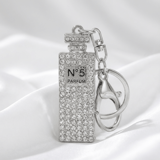 ✨ Sparkling Perfume Bottle Keychain – No. 5 Design