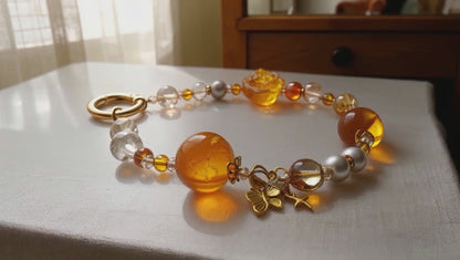 Golden Rose Beaded Charm Bracelet – Elegant Handmade Accessory