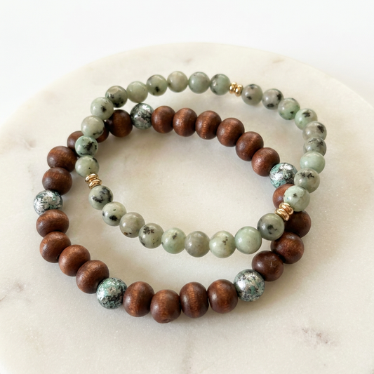 Handmade Natural Beaded Bracelet Set – Earth Tone Stackable Jewelry