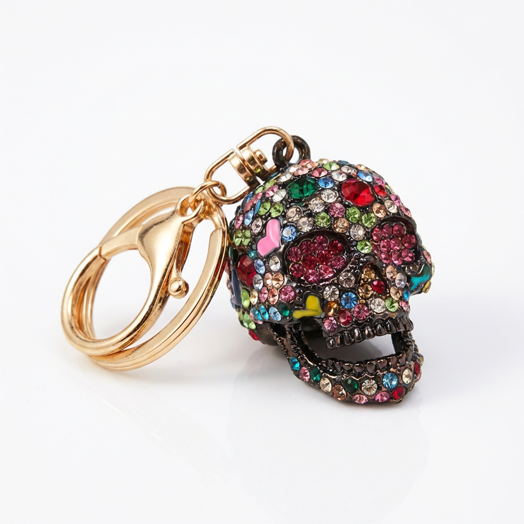 Rhinestone Skull Keychain – Multicolor Crystal Gothic Bag Charm