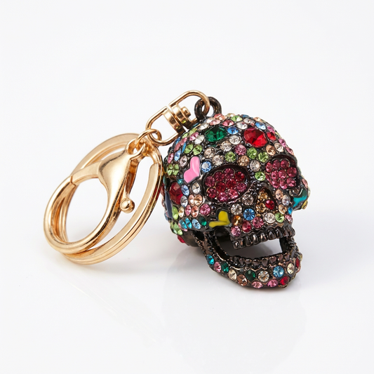 Rhinestone Skull Keychain – Multicolor Crystal Gothic Bag Charm