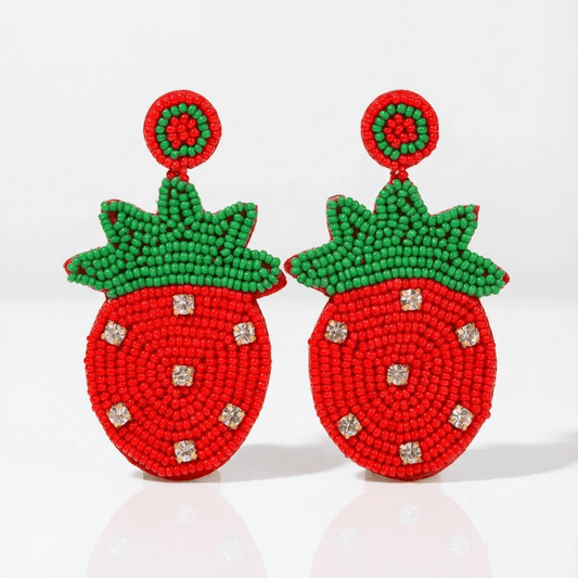 🍓 Beaded Strawberry Statement Earrings